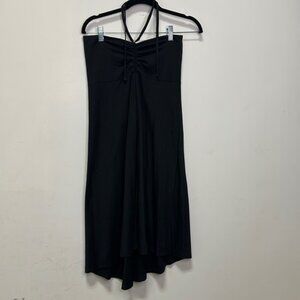 PATAGONIA Organic Cotton Black Ruched Front Halter Dress